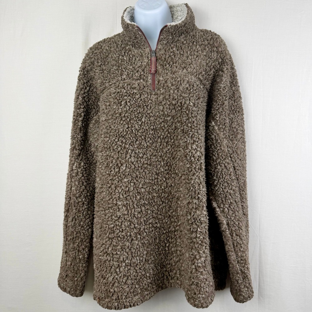 True Grit Frosty Tipped Pile 1/4 Zip Sherpa Fleece Pullover Brown M Cottagecore